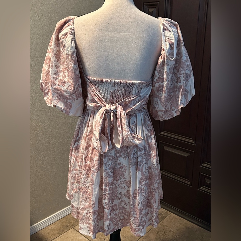 Avec Les Filles Women's Print Puff Sleeve Linen Blend Minidress - Picture 7 of 9